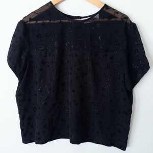 Vintage 90s Black Burnout Velvet Blouse 18 Whimsigoth‎ Sheer Witchy Moody Boxy
